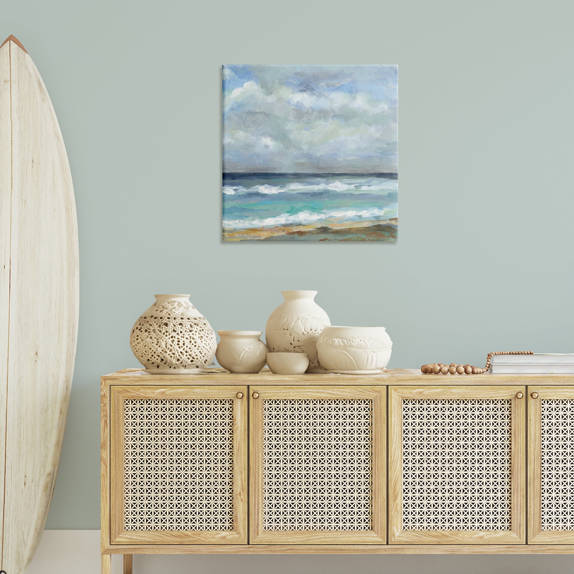 Stupell Industries Summer Seashore Waves Nautical & Beach Painting Wrapped Canvas Art Print Wall Art, 30 x 30