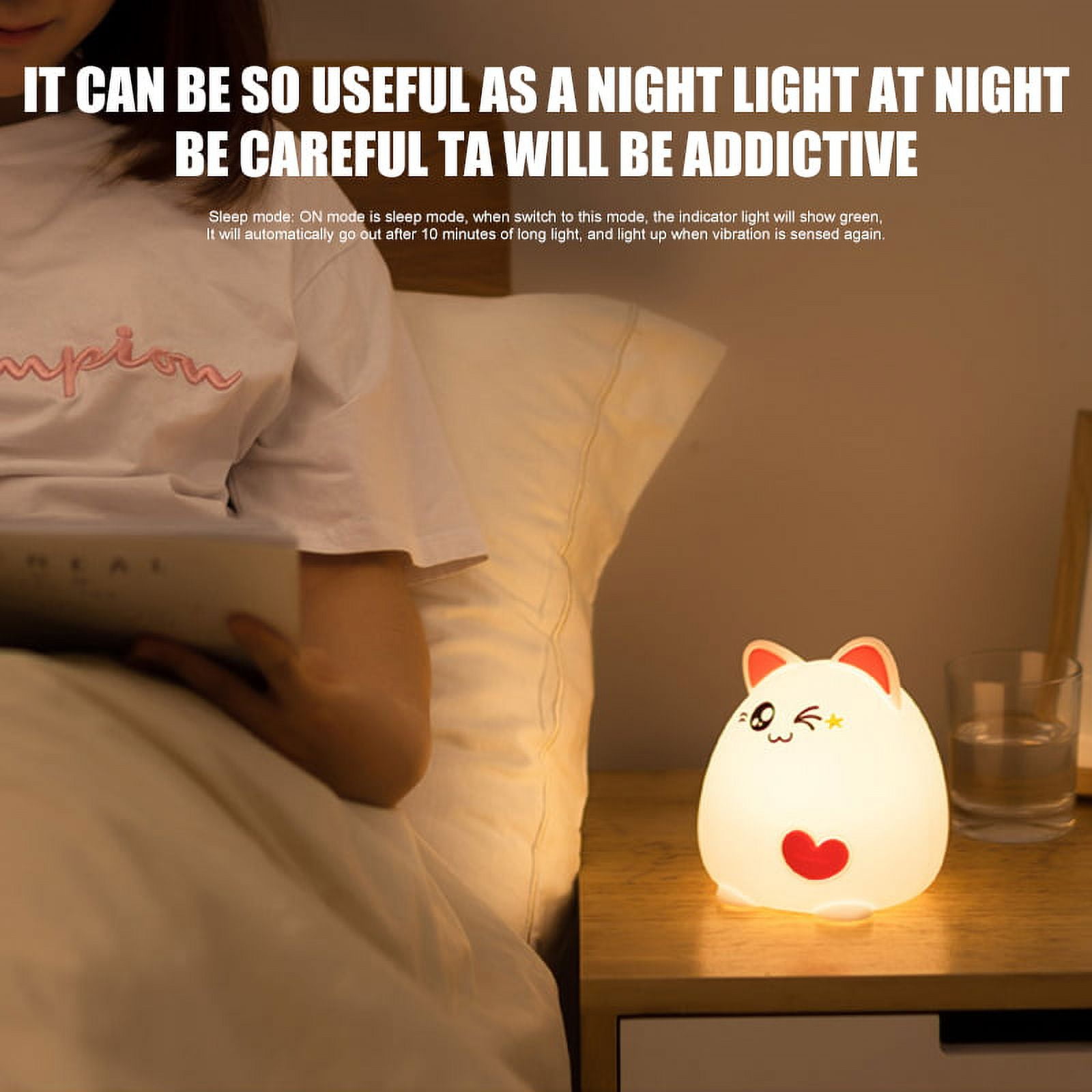 Children Night Light LED Cute Silicone Cat Lamp Lighting Modes/USB Rechargeable/Timing Off Remote&Tap Control Night Light for Kids Nursery Baby Bedroom Living Room Birthday Gift