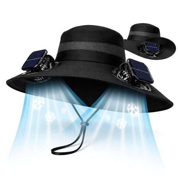 New Solar-Powered Outdoor Cooling Fan Hat, Wide Brim Sun Hat with Dual Fans, USB Rechargeable Cooling Hat, Fathersdaygift for Fishing Hiking Camping
