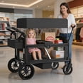 thumbnail image 4 of Reasea 4-Seat Kids Stroller Wagon, Foldable Outdoor Utility Wagon with Side Entry, 5-Point Safety Harness, Adjustable Push Pull Handle & Removable Canopy, 4 of 10
