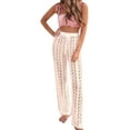 thumbnail image 1 of FOCUSNORM Women Hollow Out Pants Solid Color Elastic High Waist Trousers, 1 of 8