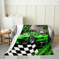 thumbnail image 2 of 30x40 inch Throw Blanket ,Teens Race Car Fleece Blanket for Men Geometric Neon Hexagon Flannel Blanket Youth Sports Car Bed Blanket for All Season,Green, 2 of 5