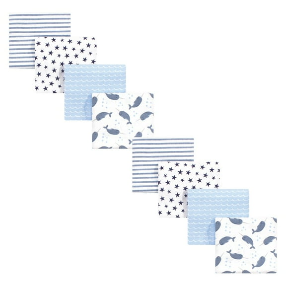 Hudson Baby Infant Boy Cotton Flannel Receiving Blankets Bundle Set, Narwhal, One Size