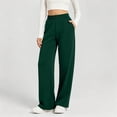 thumbnail image 2 of Womens Straight Leg Solid Sweatpants, Elastic Waist Drawstring Loose Sports Pants with Pockets, Running Fitness Outdoor Wear | VerBelle,Army Green L, 2 of 7