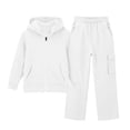 thumbnail image 5 of Xyant Boys Girls Athletic Sweatsuit 2 Pieces Full Zip Hoodie Wide Leg Pants Tracksuit Fall Winter Back to School Clothes,Size 9-10 Years, 5 of 6