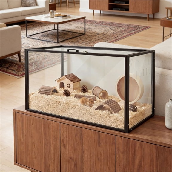 Large Hamster Cage 41.3", Acrylic & Steel Small Animal Cage with Top Door & Vents for Syrian Hamster Dwarf Gerbil Rat Hedgehog RLB