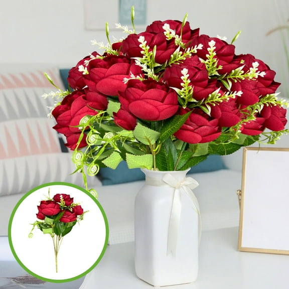 kkbbma under $5 Artificial Flowers Indoor Silk Flower Bouquet with Peony Flowers Summer Flower Arrangements for Wedding Home Table Centerpiece Cemetery Grave Vase Decor