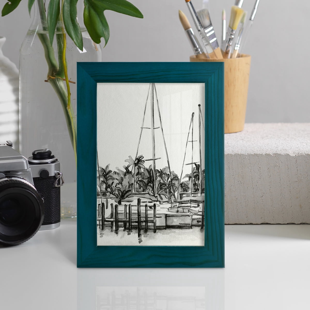 Neutral Tropics I - Framed Print w/glass - Ocean Blue