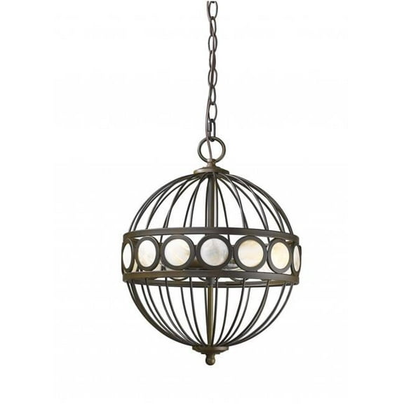 16.25 x 12 x 12 in. Aria 3-Light Oil-Rubbed Bronze Globe Pendant with Mother of Pearl Accents