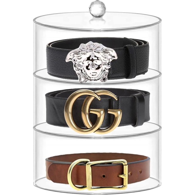 ORUYROP 3 Layers Belt Organizer Belt Case Storage Holder Acrylic Belt Storage Organizer Stackable Belt Container Box Belt Holder Box Acrylic Display Case for Belts Jewelry Watch Bracelets Acc