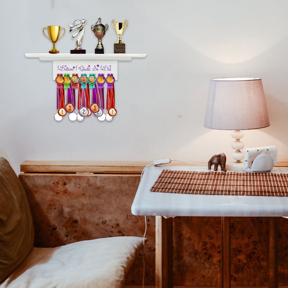 Trophy and Medal Display Shelf Wooden Trophy Shelf Board Display Hooks for Medals Wall Mount Medal Holder Display Rack Hanger Gymnastics