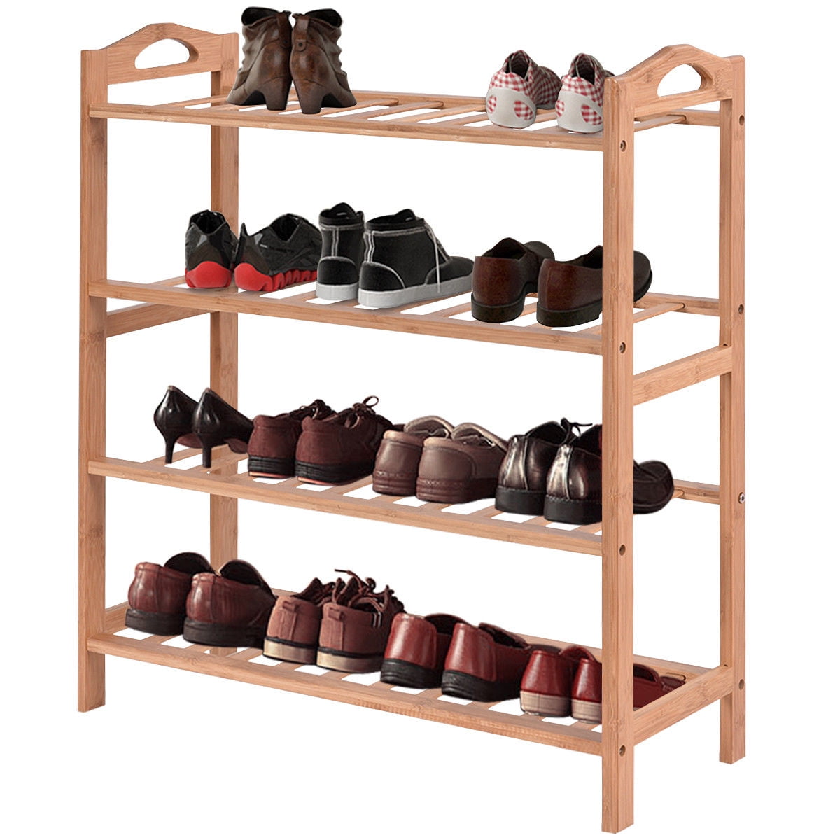 4 Tiers Shoe Rack Organizer, Bamboo Portable Shoe Rack