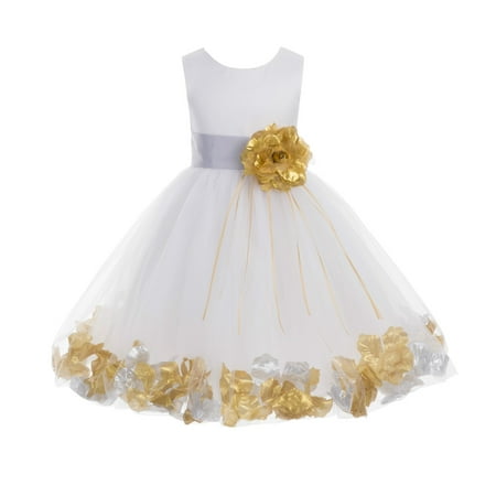 

Ekidsbridal Girl Wedding Flower Girl Dress - Rose Petals White Tulle Dress with Organza Sash 007-A (Size: S-16)