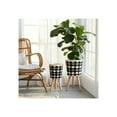thumbnail image 3 of Set of 2 Geometric Planters on Stands - Resin & Wood Mid-Century Modern Plant Pots for Indoor/Outdoor Home & Garden Decor - 12" & 10", Black & White G, 3 of 13