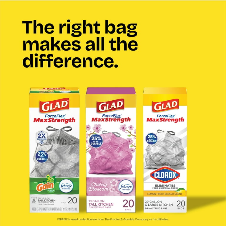 Glad Scented Trash Bags with Clorox, 8 Gallon Drawstring, Lemon