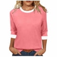 thumbnail image 2 of Women's Color Block 3/4 Sleeve Crew Neck Top Casual Loose T-Shirt, 2 of 4