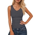 thumbnail image 2 of Endives Women's Camisole Tops Summer Ribbed Slim Fit V Neck Vest Top Basic Knitted Casual Tank Top Dark Gray, 2 of 7