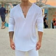 thumbnail image 2 of Mens Tees Casual Thin Breathable Tshirt Quick Dry Solid Color V Neck Long Sleeve Classic Fit Beach Vacation Tshirt for Men, 2 of 3