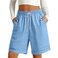 thumbnail image 2 of Only Moment Womens Shorts Jute Summer Casual Elastic High Waisted Wide Leg Cute Dressy 2026 Vacation Beach Clothes Swim Shorts Sky Blue,S, 2 of 7