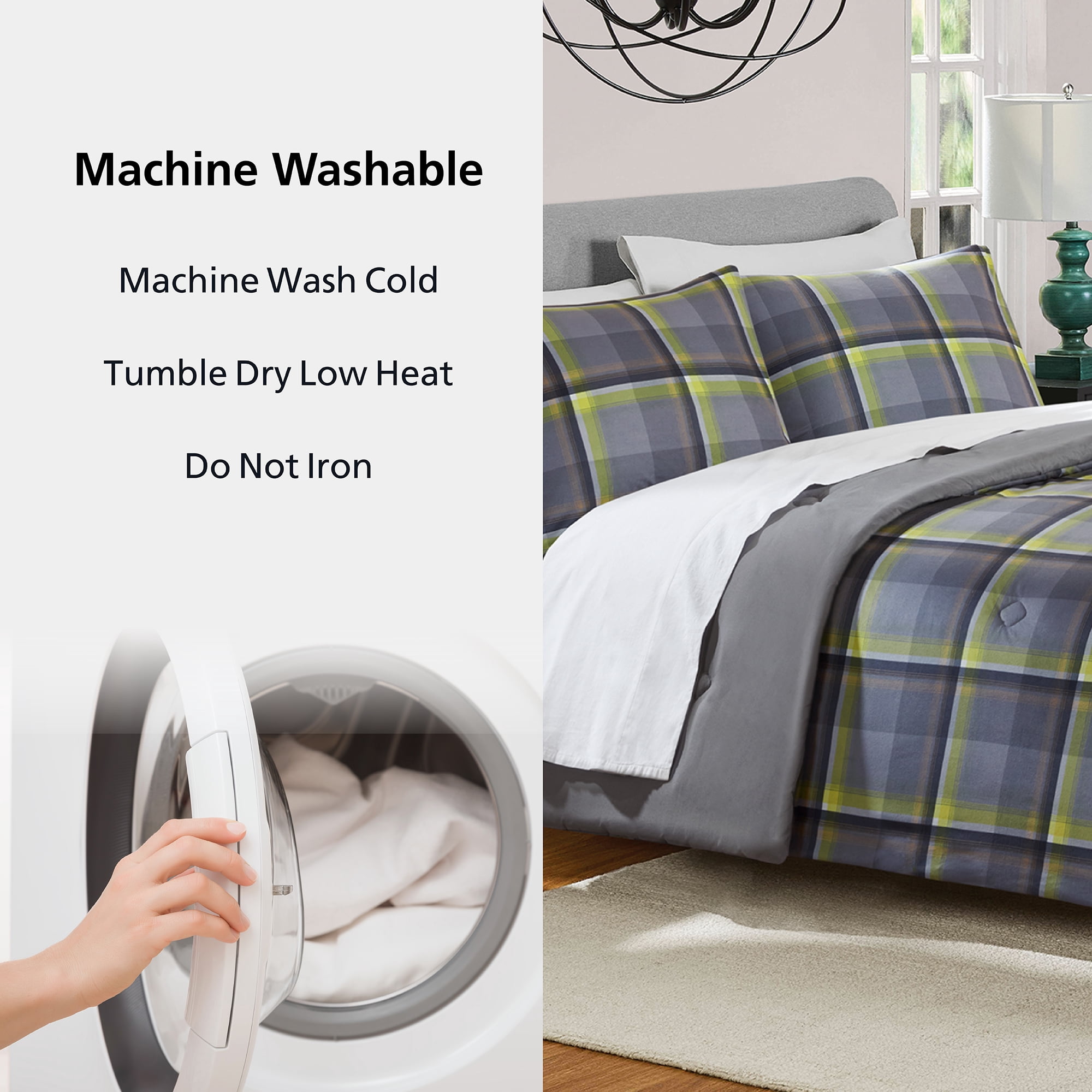 Mainstays Western Plaid 3-Piece Green Comforter Set, King
