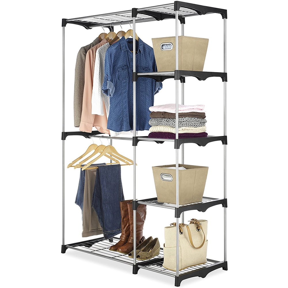Whitmor Double Rod Closet System, Metal with Resin Connectors, Silver and Black, Adult