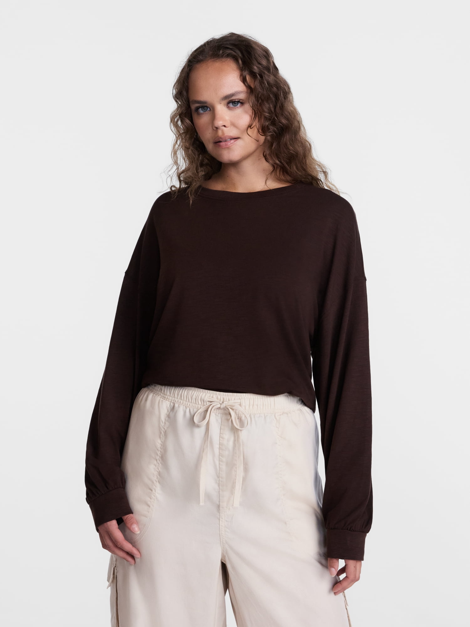 Scenario Women's Oversized Tee with Long Sleeves, Sizes XS-XXXL