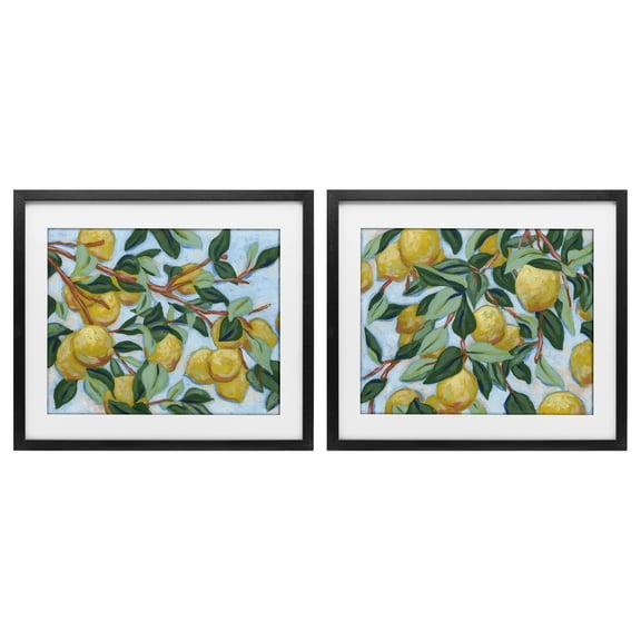 Stupell Industries Sunshine Lemon Tree 2 Piece Black Framed Print Under Glass Set, design by June Erica Vess