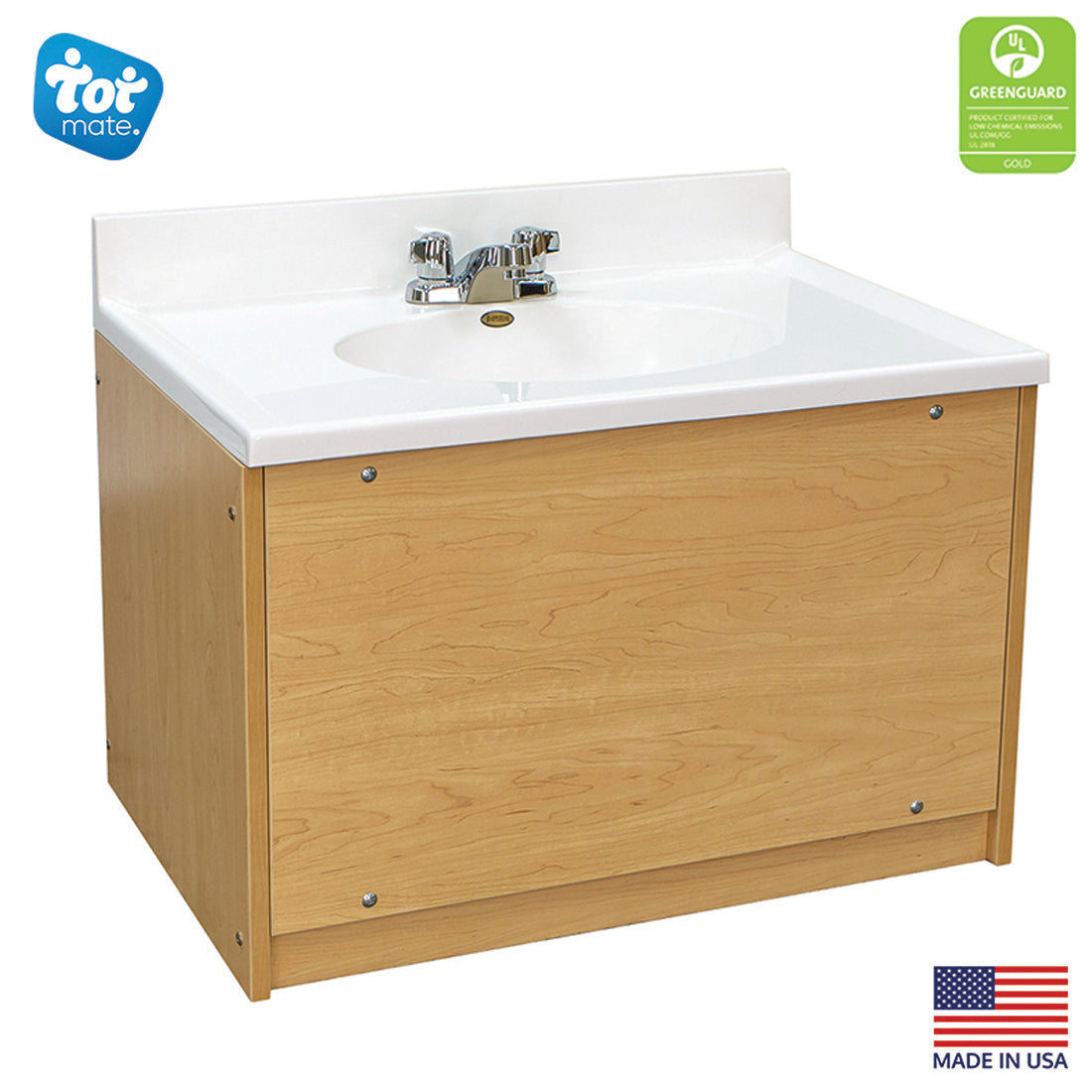Tot Mate Floor Vanity for Kids Bathroom Sink, Chrome Faucet, Child Height 24", Single Bowl (Maple)