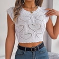 thumbnail image 4 of Women's Round C Neck Sleeveless Knitted Slim Fit Casual Open Navel Vest Oversized Tees for Women T Shirt Women Short Sleeve Women Fit T Shirts Womens T Shirts Multiple Pack Short Sleeve Shirts for, 4 of 7