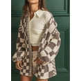 thumbnail image 2 of CURBODO Women's Vintage Checkered Cardigan Sweater Soft Chunky Knit Open Front Outerwear, 2 of 6