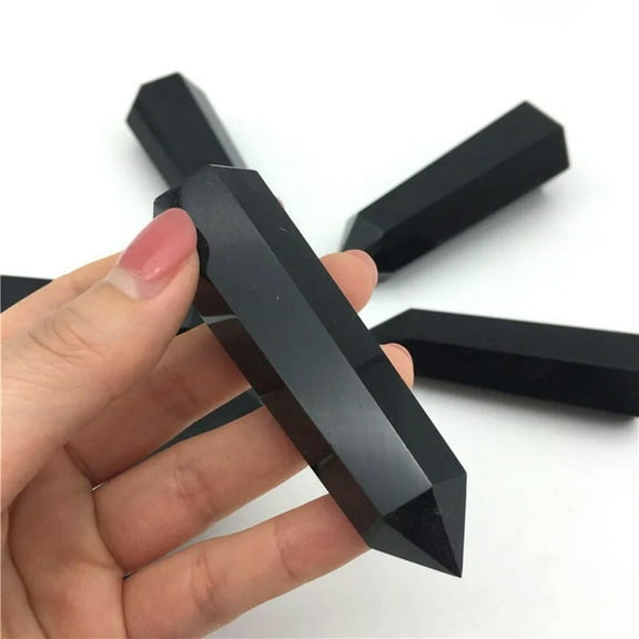 K-KED 65-75mm Natural Gemstone Black Obsidian Crystal Point Quartz Wand Reiki Healing-default