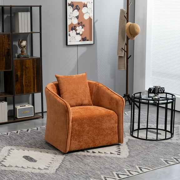 Modern Accent Chair with Wood Frame & Upholstered, Swivel Chairs with Waist Cushion, Reading Armchair for Living Room, Brown
