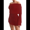 thumbnail image 3 of Vestido Elegante Tipo Suéter de con Hombros Descubiertos para Mujer, Ajustado, de Larga y Crochet Rojo S, 3 of 9