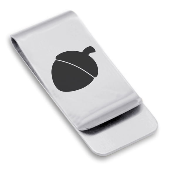 Stainless Steel Acorn Good Luck Charm Classic Slim Money Clip Credit Card Holder