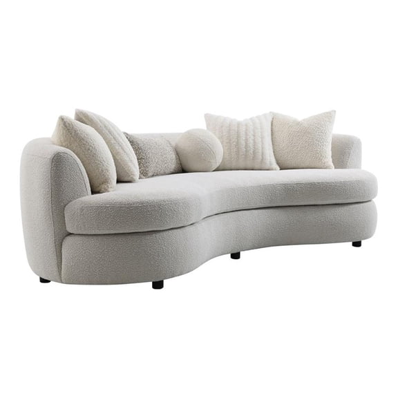 Bowery Hill Fabric Upholstered Curved Sofa with 6 Pillows in Beige