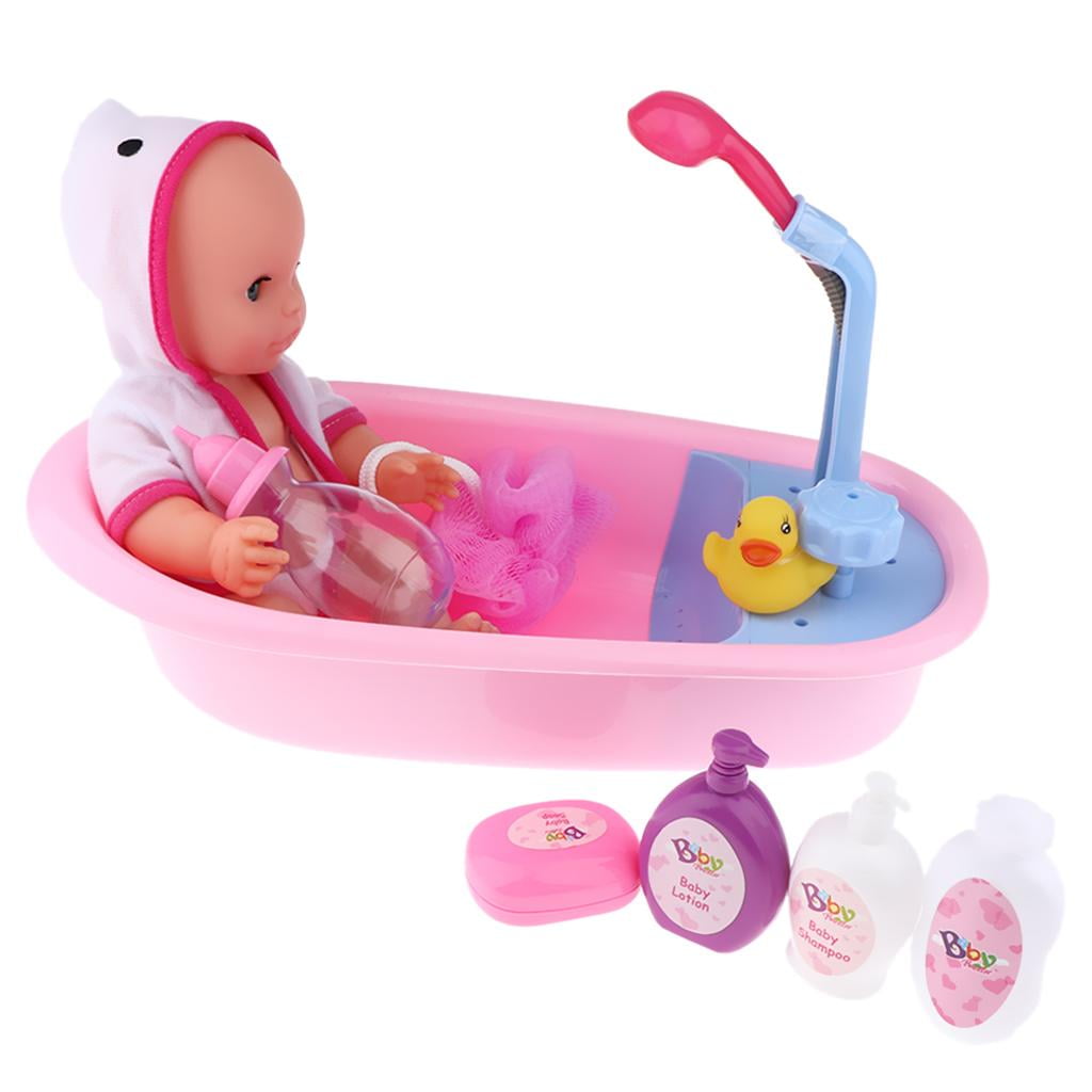 Baby Doll Bathtub Set, Featuring 12inch Doll, Bath Tub, Soap Box, Duck