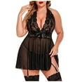 thumbnail image 1 of Lencería Sexy de talla grande para mujer, camisón de encaje con cuello Halter, camisón de tentación, picardías, ropa interior, camisón + Tanga, ropa de dormir Fridja nalpqowj39441, 1 of 9