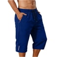 thumbnail image 6 of Eltusu Men's Workout Shorts, Below the knee Drawstring Zipper Pockets Elastic Waist Hiking Shorts Blue Size L, 6 of 7