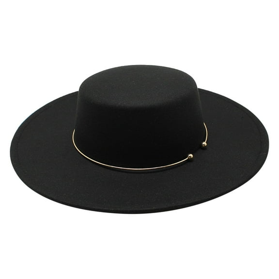 HNMKIU Cowboy Hats Fedora Flat Top Design for Women and Men Stylish Pork Pie Wide Brim Accessory,Black