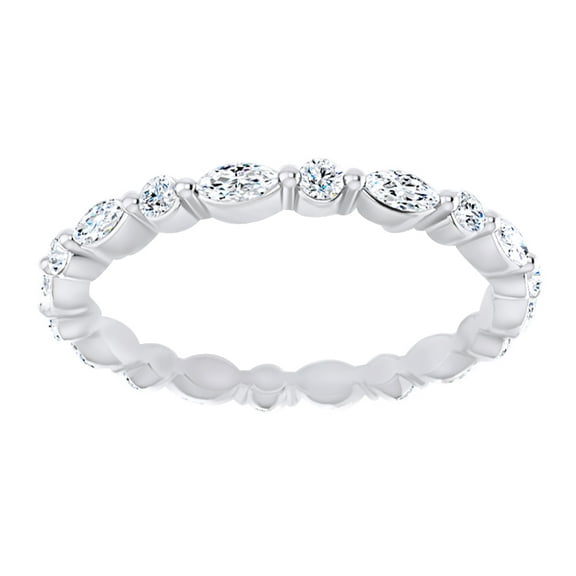 AFFY Marquise & Round Cut White Natural Diamond Eternity Band Ring In 14K Solid White Gold (0.75 Ct)