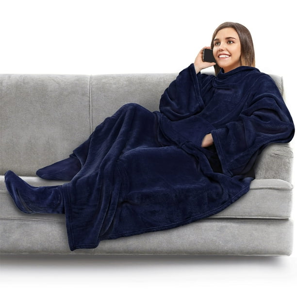 PAVILIA Fleece Blanket with Sleeves and Foot Pockets for Women Men Adult Wearable Blanket Throw Wrap Warm Cozy Extra Soft Sleep Hug Blanket with