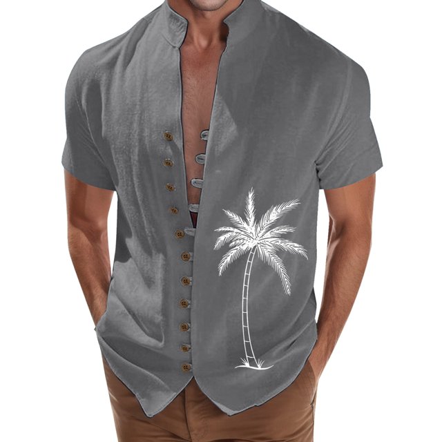 Camisas De Franela Para Hombre Camisa de vacaciones en la playa Camisa de cuello con botones en los puños para hombre (Grey, M)