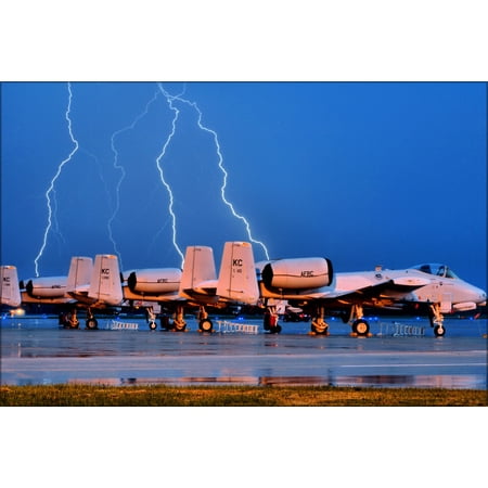 24"x36" Gallery Poster, 442nd Fighter Wing A-10 Thunderbolt II warthog with lightning