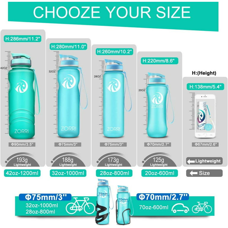 ZORRI 20oz 600ml Sports Water Bottles, Leak Proof & BPA Free Lightweig