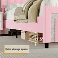 thumbnail image 5 of 4 EVER WINNER Queen Bed Frame, Velvet Upholstered Bed Frame with Diamond Headboard and Footboard, Pink Queen Size Bed Frame, Princess Bed, Pink, 5 of 8
