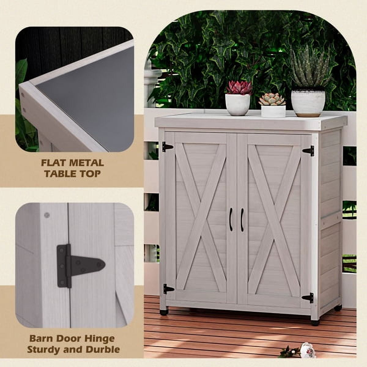 Gray Cedar Potting Bench with Metal Worktop & Magnetic Storage Cabinet – Rustic Outdoor Workstation for Patio, Garden & Deck, 31" L x 17" W x 36" H