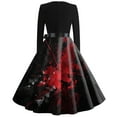 thumbnail image 3 of WTOBBY Women's Casual Elegant Slim Fit Halloween Printed Swing Dress Featuring Round Neck, Long Sleeves, Flared Hem, and Retro Design for Everyday Party Wear ,Red M, 3 of 3