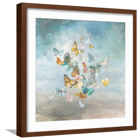 Art.com Beautiful Butterflies Art Print by Danhui Nai, Brown Frame Wall Art, 21" x 21"