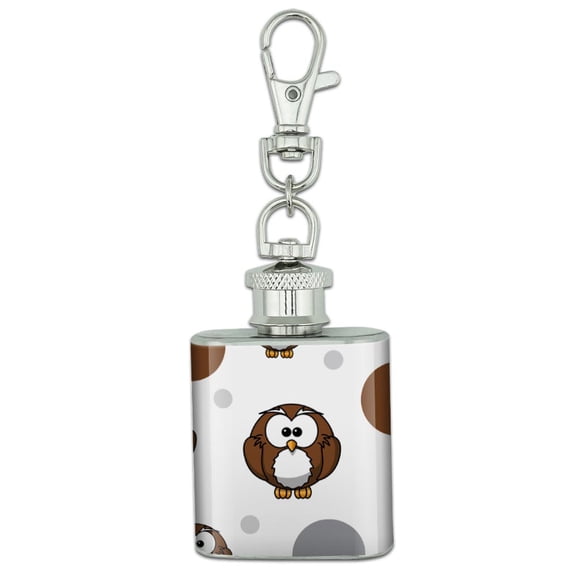 Owl Stainless Steel 1oz Mini Flask Key Chain