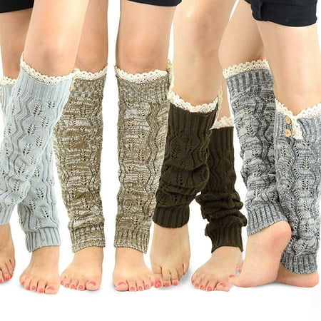 TeeHee Gift Box Women's Fashion Leg Warmers 4-Pack Assorted Colors (Lace with